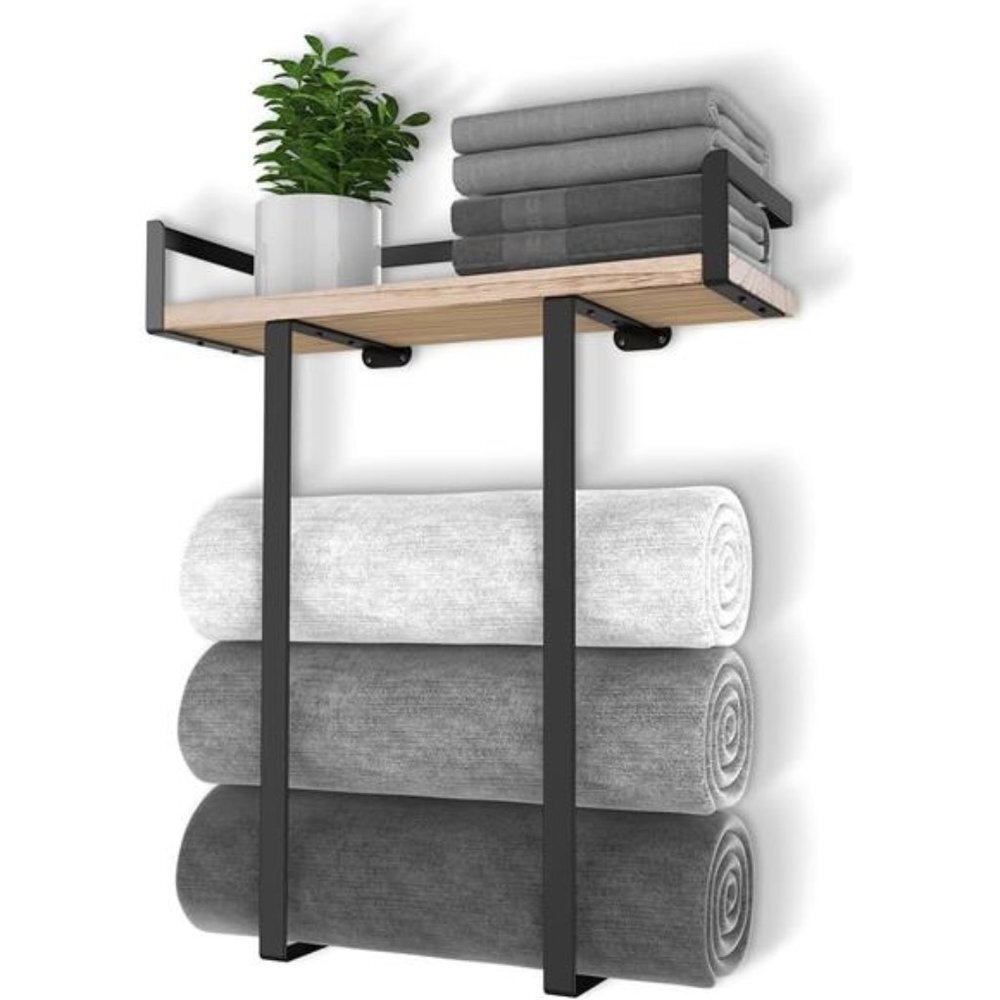 Towel Racks for Bathroom Wall Mounted,Xstydes Metal TowelHolder with WoodenShelf